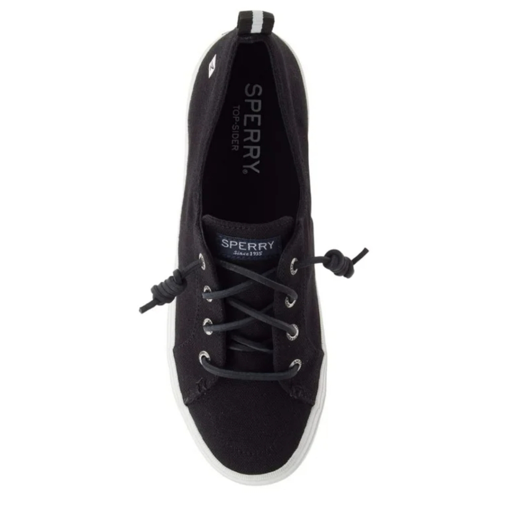 -Sperry Topsider black canvas slip on or tie memory foam sole sneakers